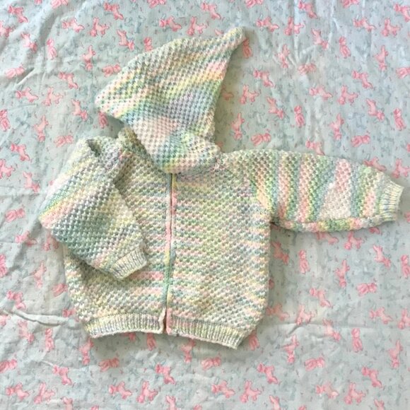 1970s Kids Hand Knit Space Dye Zip Front Hoodie Sweater - Space Dyed Sweater - Picture 2 of 4